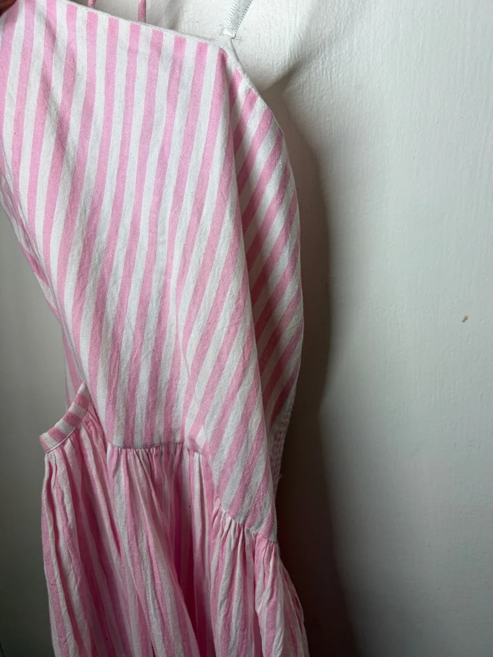 Tessora 100% Cotton Pink White Striped Preppy Cut Out Halter Maxi Dress Small - Picture 6 of 16